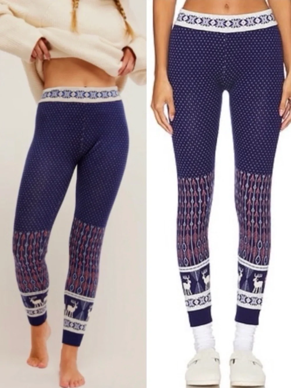 NWT Free People Ski Cozy Blue Patterned Thick Leggings